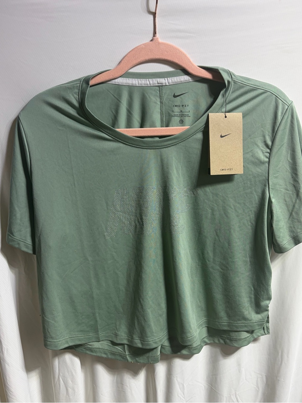 Nike Sage Green Cropped Dri-FIT Short Sleeve Top